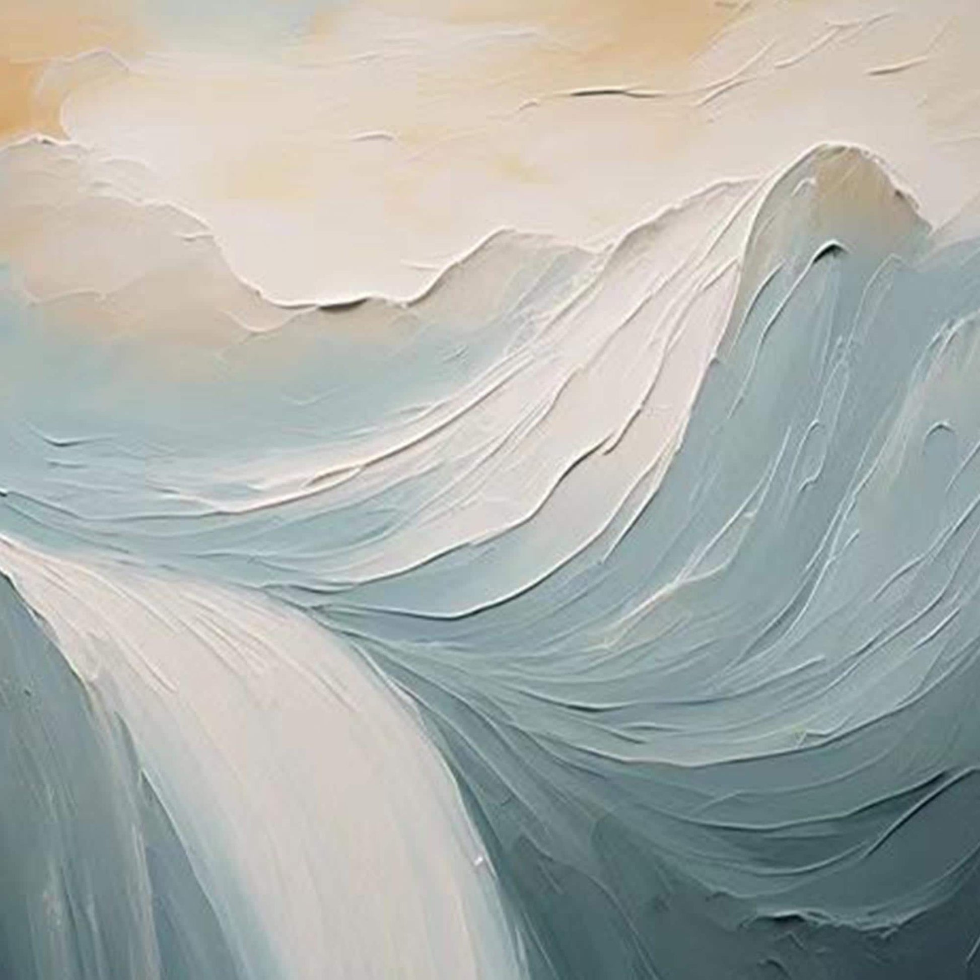 Textured Waterfall Oil Painting, Impasto Landscape Art, Blue Green Nature Decor – Blue and Green Waterfall Landscape Wall Art