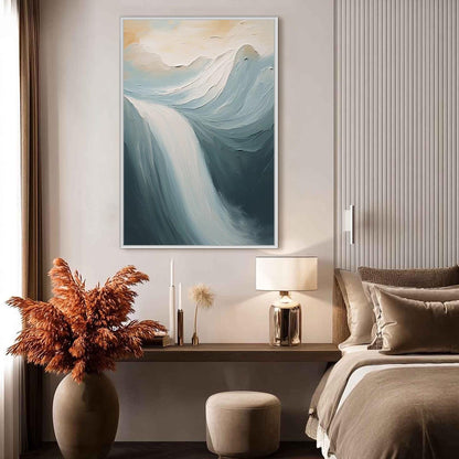 Textured Waterfall Oil Painting, Impasto Landscape Wall Art