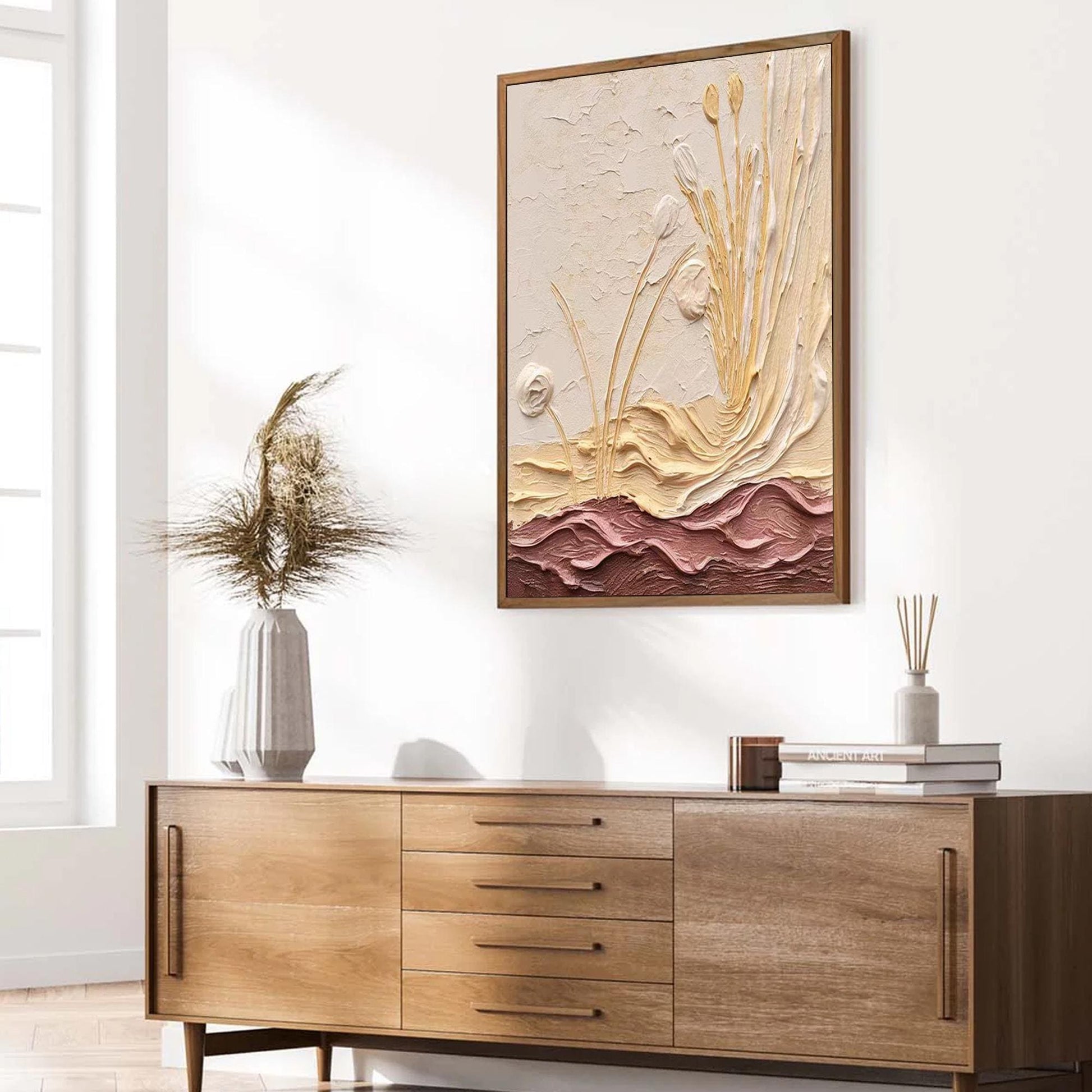 Textured Wildflower Oil Painting, Impasto Floral Earth Tone Wall Decor – Wildflower Floral Wall Art | Impasto Hand-Painted Oi