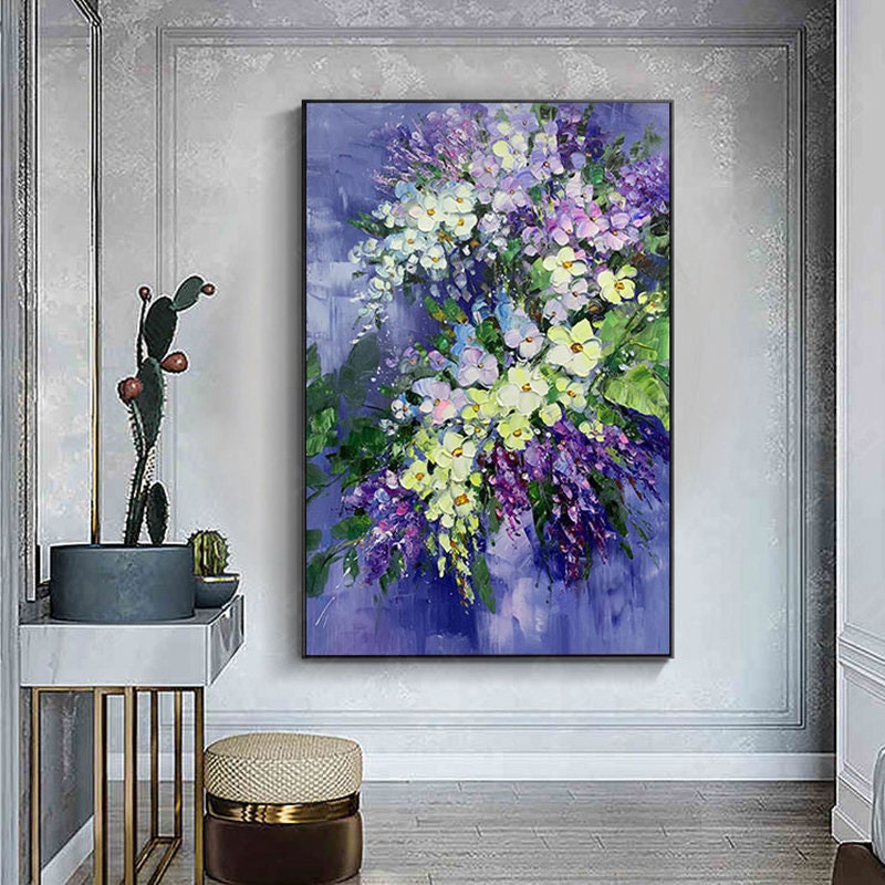 Abstract Purple Orchid Floral Oil Painting, Textured Acrylic Wall Art – Purple and White Orchid Floral Wall Art | Abstract Te