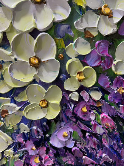 Abstract Purple Orchid Floral Wall Art – Textured Acrylic Painting