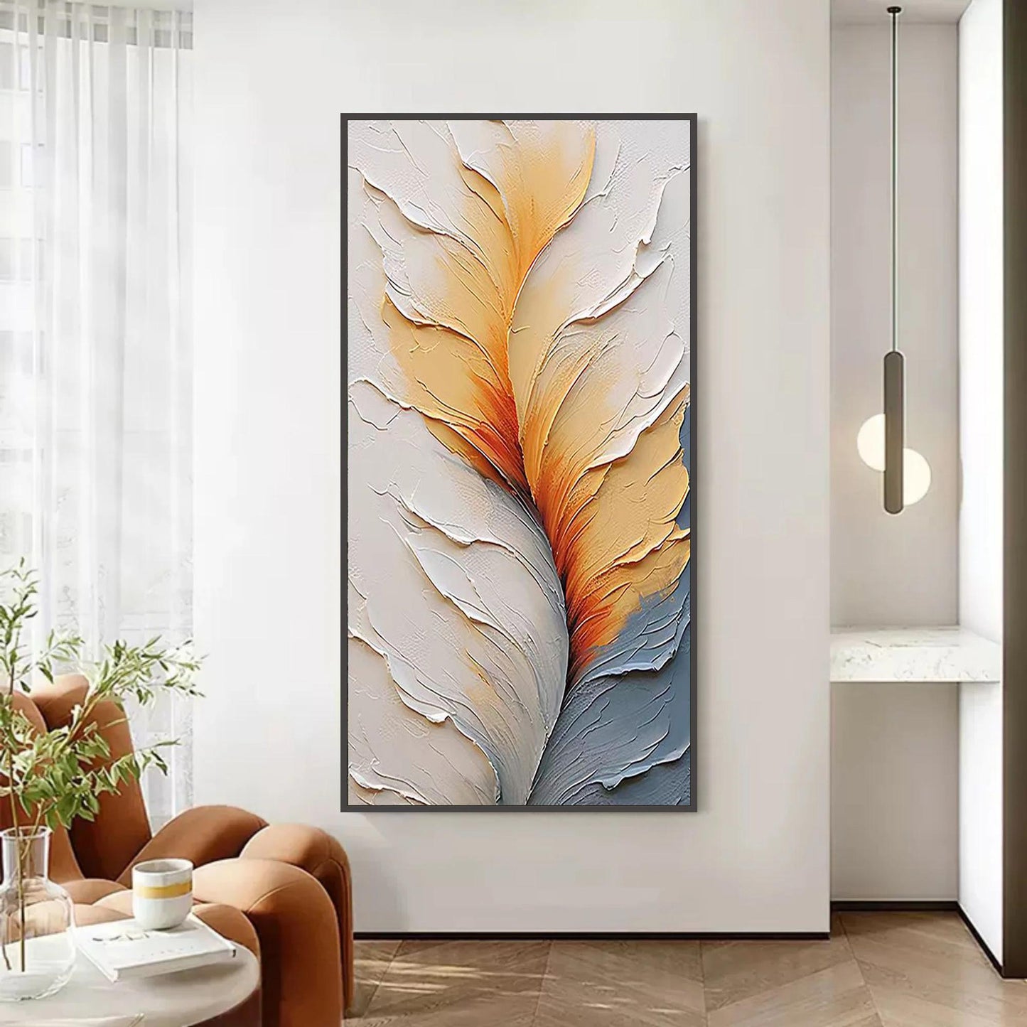 Orange and Cream Impasto Abstract Wall Art