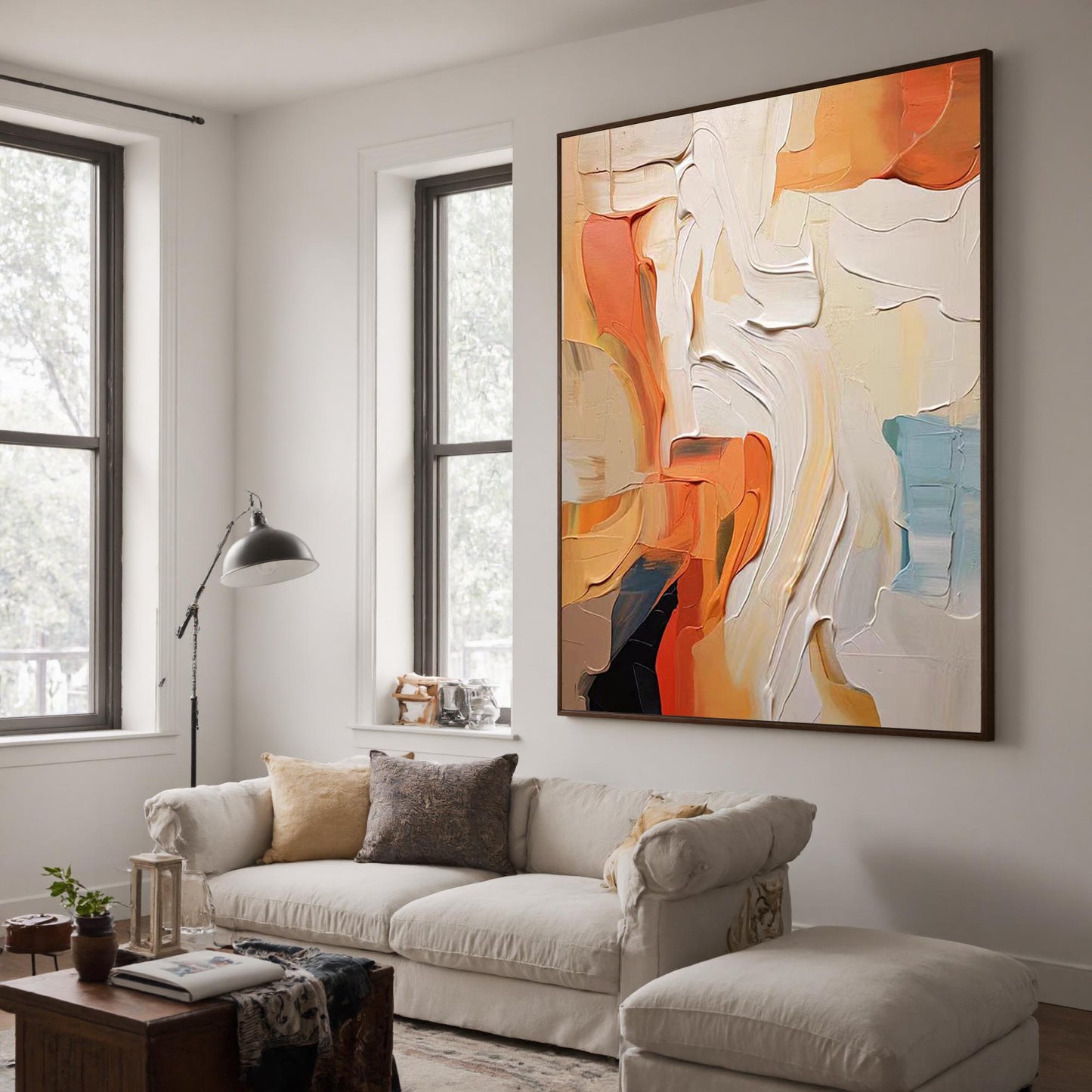 Textured Abstract Oil Painting, Earth Tones Impasto Canvas, Modern Terracotta Wall Art – Terracotta and Yellow Abstract Wall 