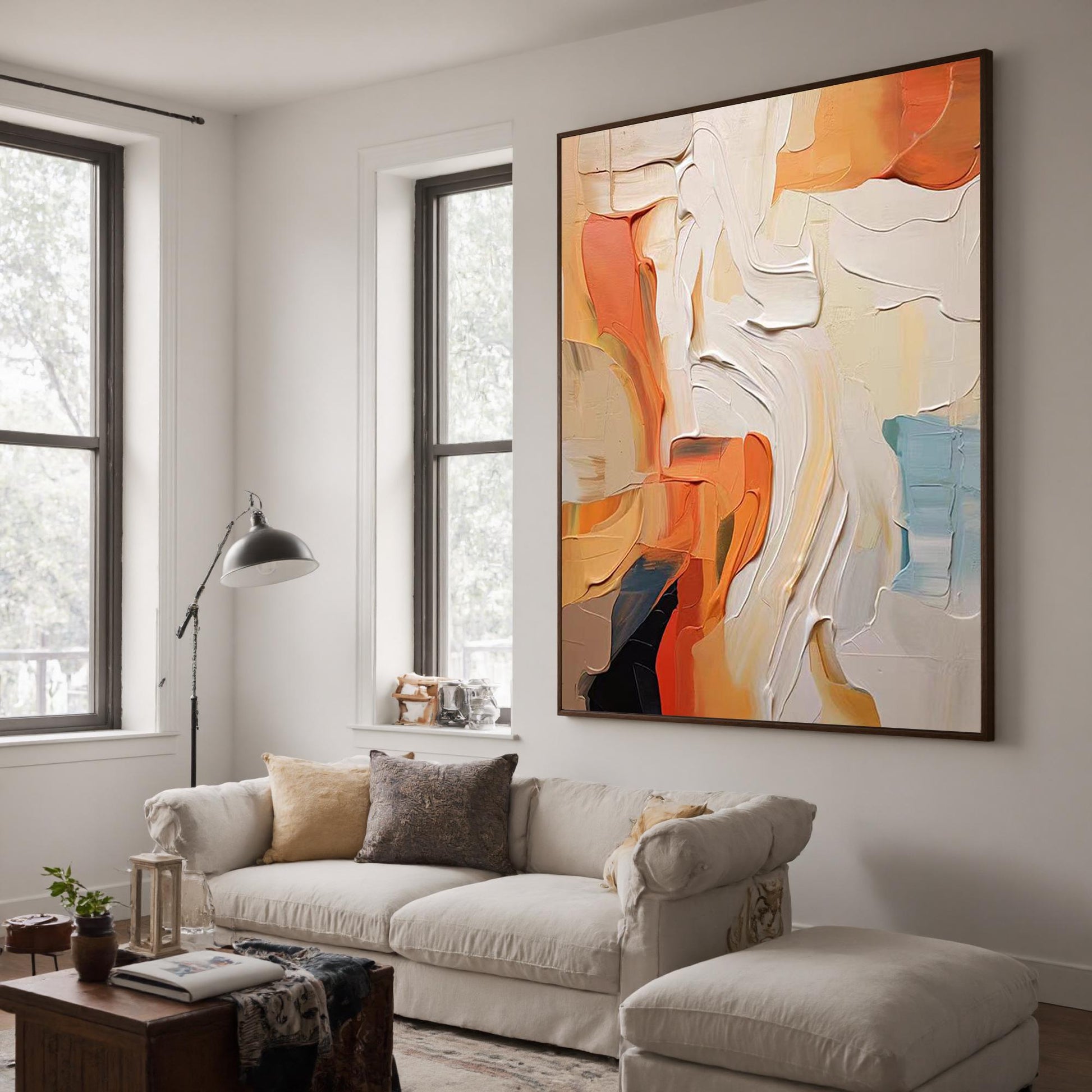 Textured Abstract Oil Painting, Earth Tones Impasto Canvas, Modern Terracotta Wall Art – Terracotta and Yellow Abstract Wall 
