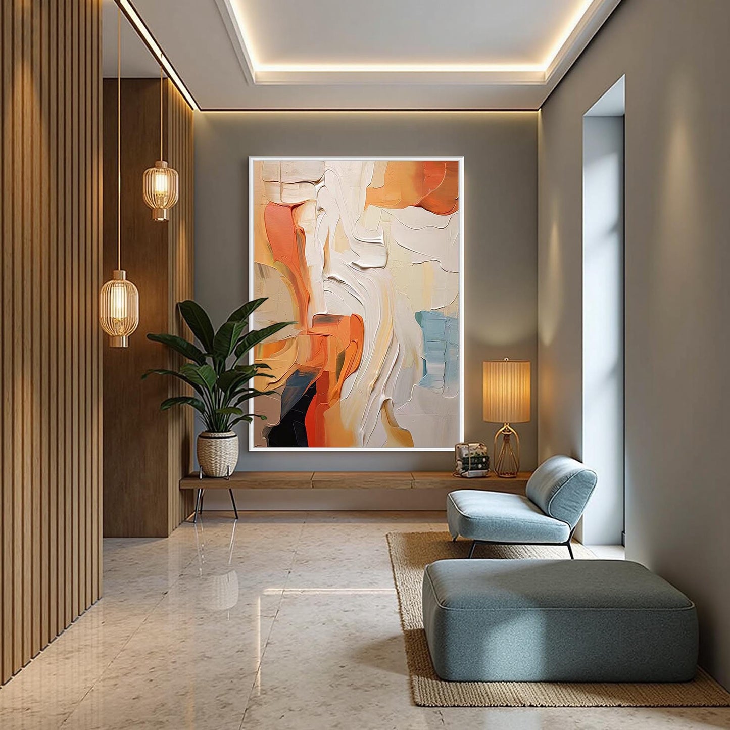 Terracotta and Yellow Impasto Abstract Wall Art