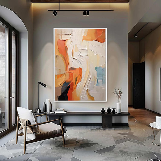 Textured Abstract Oil Painting, Earth Tones Impasto Canvas, Modern Terracotta Wall Art – Terracotta and Yellow Abstract Wall 