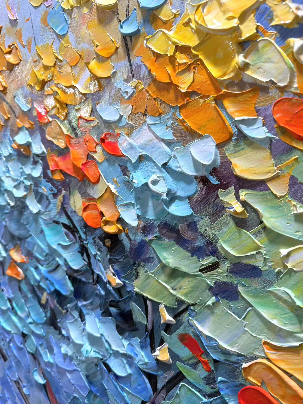 Blue and Orange Impasto Tree Wall Art – Vibrant
