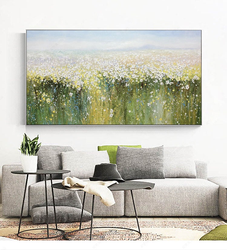 Original Wildflower – Green and Yellow Wildflower Floral Wall Art | Abstract Hand-Painted Oil Painting, view 1