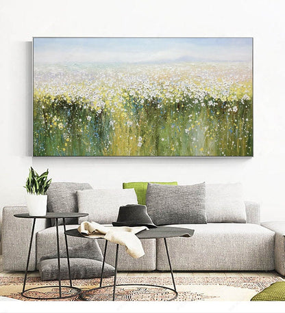 Original Wildflower – Green and Yellow Wildflower Floral Wall Art | Abstract Hand-Painted Oil Painting, view 1