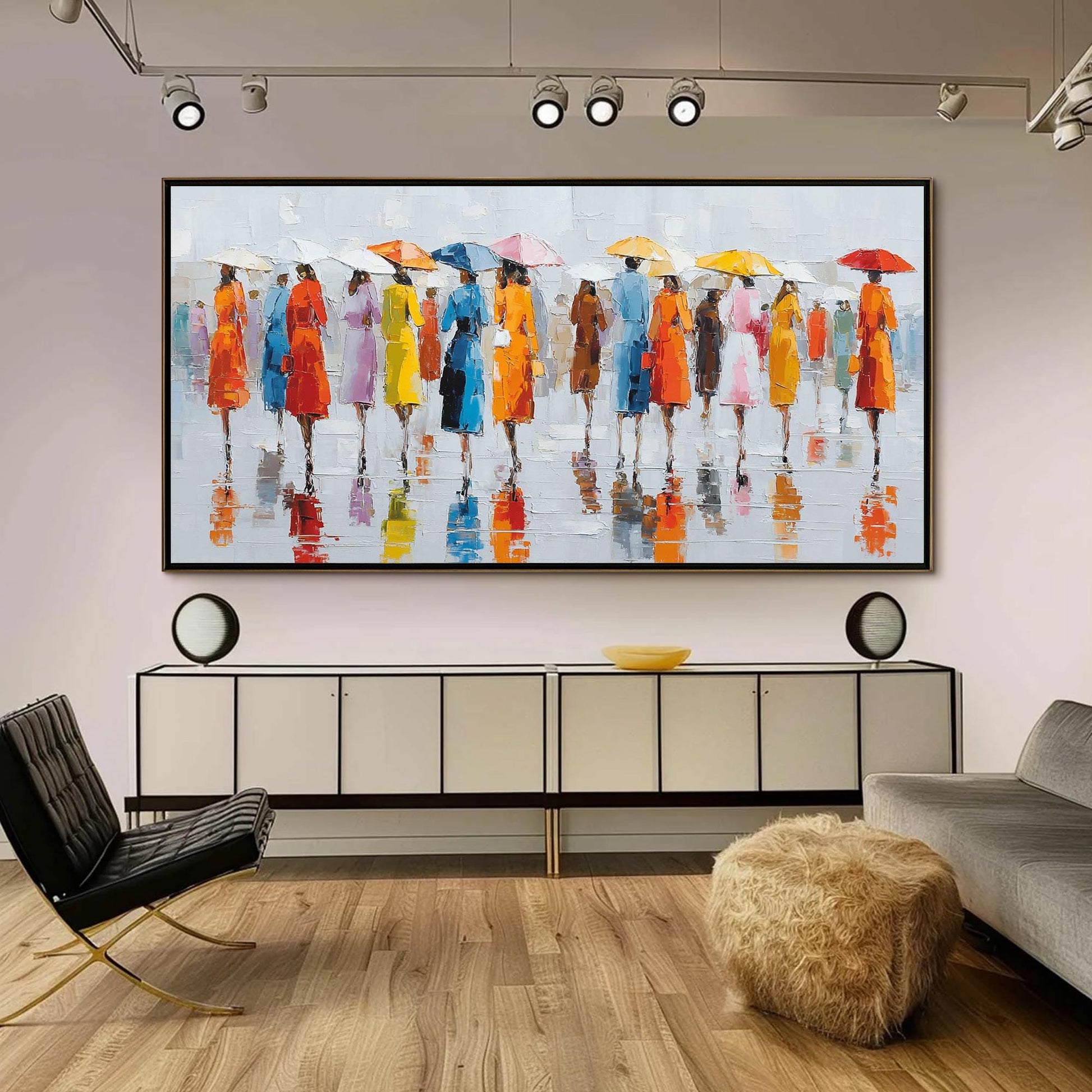 Colorful Umbrella Painting, Textured Impasto Rain Art, Modern Living Room Canvas – Colorful Abstract 3D Texture Wall Art | Im