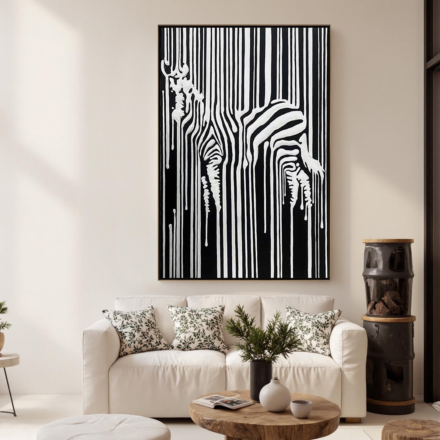 Black and White Textured Abstract Wall Art – Abstract Zebra Oil Painting