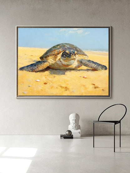 Hand Painted Sea Turtle Oil Painting on Canvas, Large Impressionist Marine Turtle Canvas Wall Art, Original Animal Wall Art for Living Room