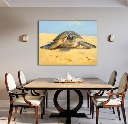 Hand Painted Sea Turtle Oil Painting on Canvas, Large Impressionist Marine Turtle Canvas Wall Art, Original Animal Wall Art for Living Room