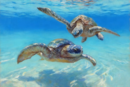 Hand Painted Sea Turtle Oil Painting on Canvas, Large Impressionist Marine Turtle Canvas Wall Art, Original Animal Wall Art for Living Room