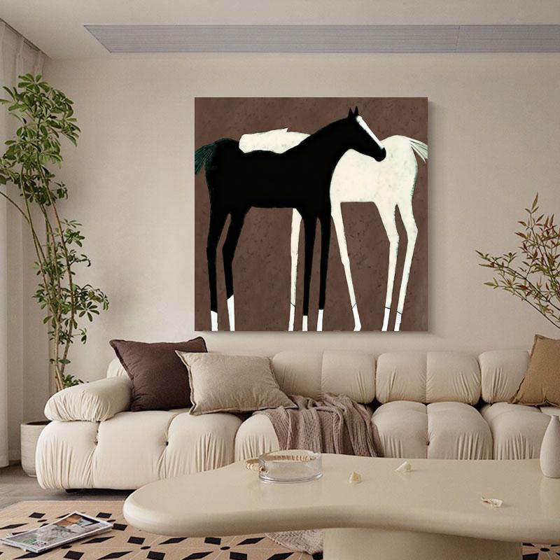 Large Abstract Black and White Horse Oil Painting on Canvas, Original Hand-painted Horse Canvas Art, Modern Animal Wall Art for Living Room