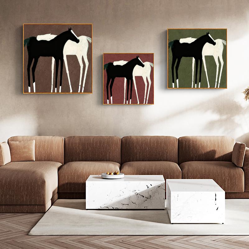 Large Abstract Black and White Horse Oil Painting on Canvas, Original Hand-painted Horse Canvas Art, Modern Animal Wall Art for Living Room