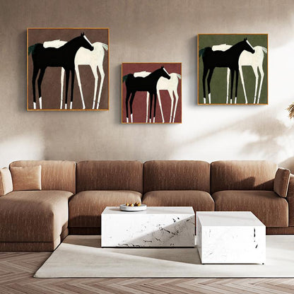 Large Abstract Black and White Horse Oil Painting on Canvas, Original Hand-painted Horse Canvas Art, Modern Animal Wall Art for Living Room