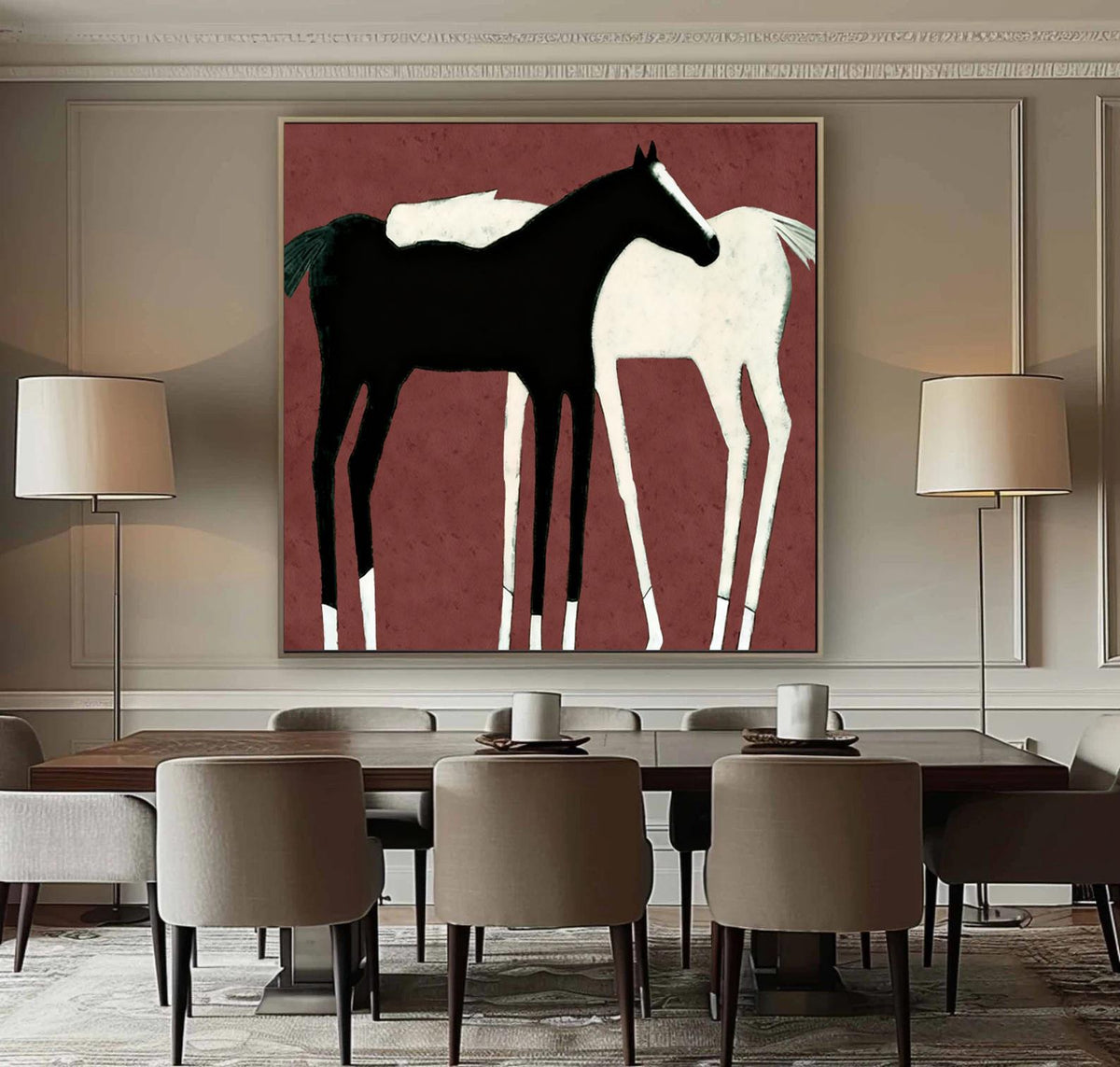 Large Abstract Black and White Horse Oil Painting on Canvas, Original Hand-painted Horse Canvas Art, Modern Animal Wall Art for Living Room
