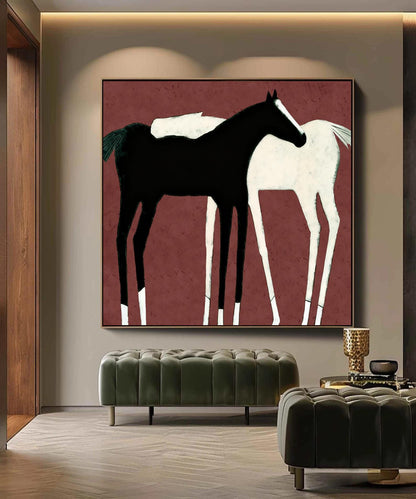 Large Abstract Black and White Horse Oil Painting on Canvas, Original Hand-painted Horse Canvas Art, Modern Animal Wall Art for Living Room