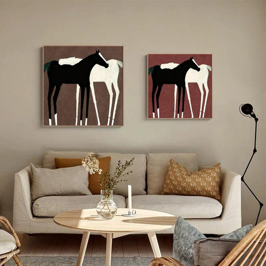 Large Abstract Black and White Horse Oil Painting on Canvas, Original Hand-painted Horse Canvas Art, Modern Animal Wall Art for Living Room