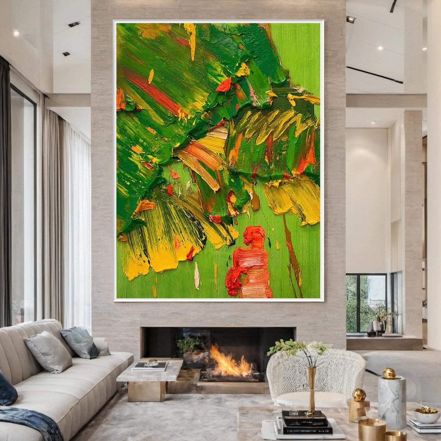 Green and Yellow Expressionist Impasto Abstract Expressionist Wall Art