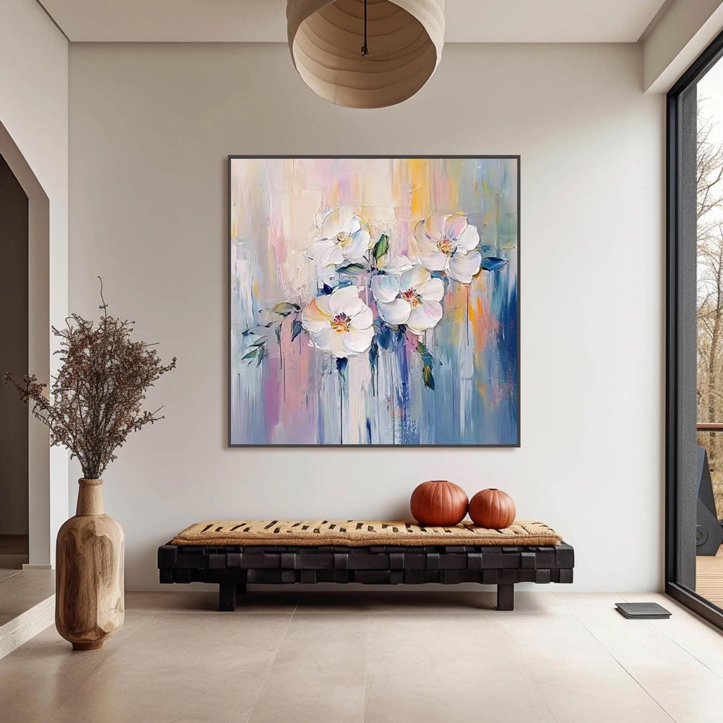 White Abstract Floral Wall Art – Hand-Painted White