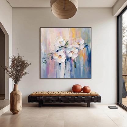 White Abstract Floral Wall Art – Hand-Painted White