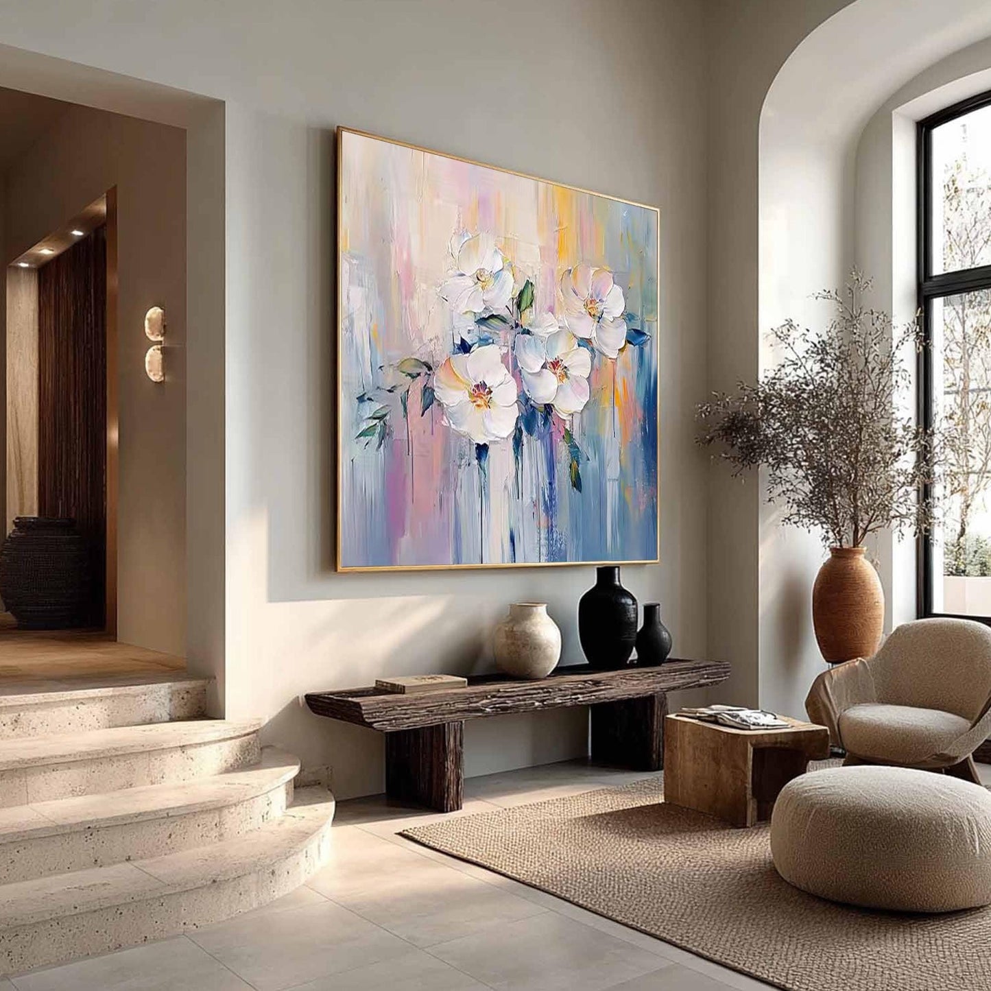 Hand-Painted White – White Floral Wall Art | Abstract Hand-Painted Oil Painting, view 2