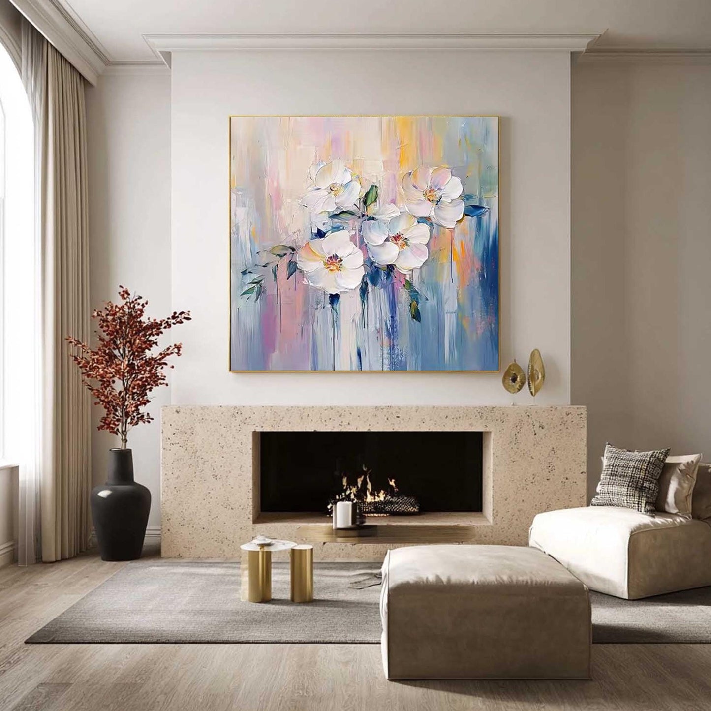 White Abstract Floral Wall Art – Hand-Painted White
