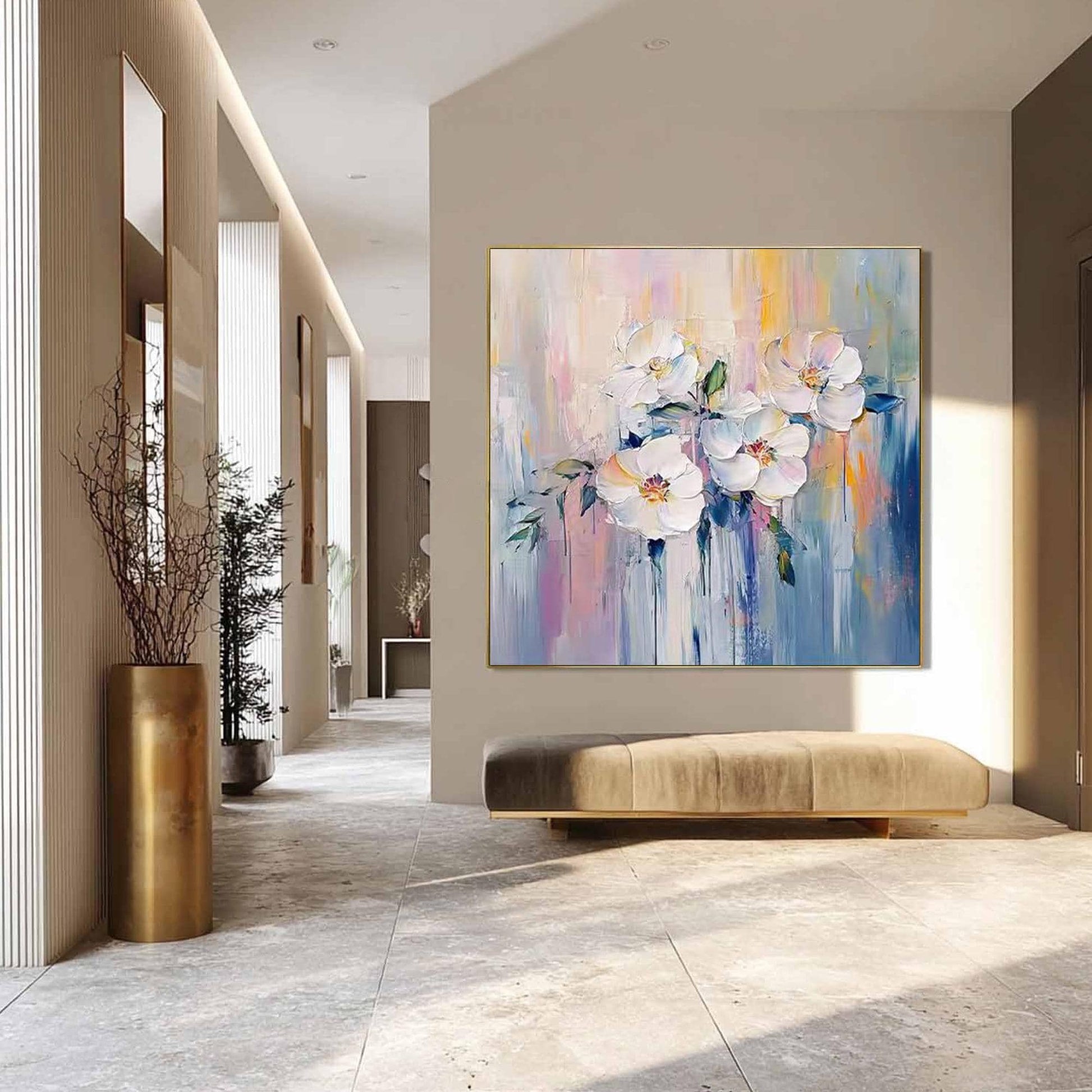Hand-Painted White – White Floral Wall Art | Abstract Hand-Painted Oil Painting, view 4