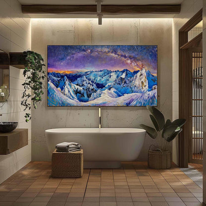 Blue and Purple Textured Snow-Capped Mountain Wall Art