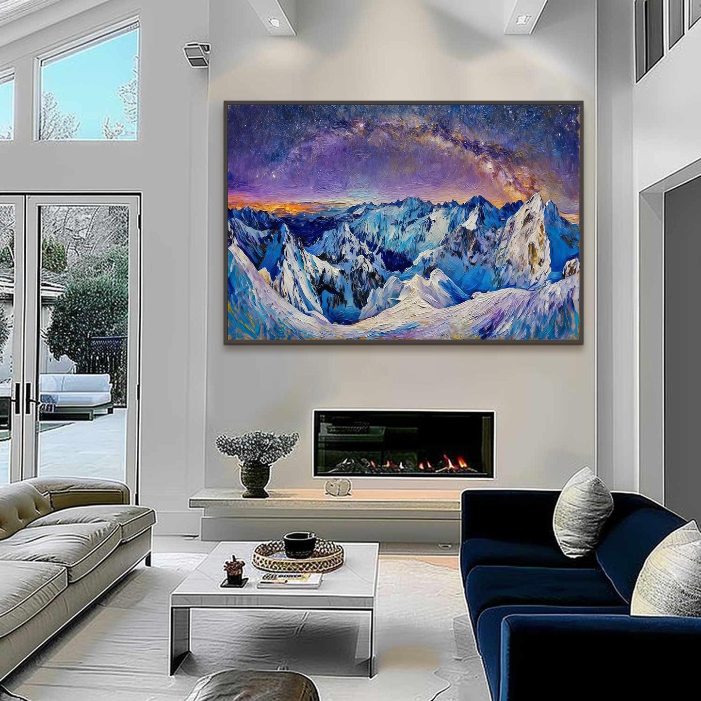 Blue and Purple Textured Snow-Capped Mountain Wall Art