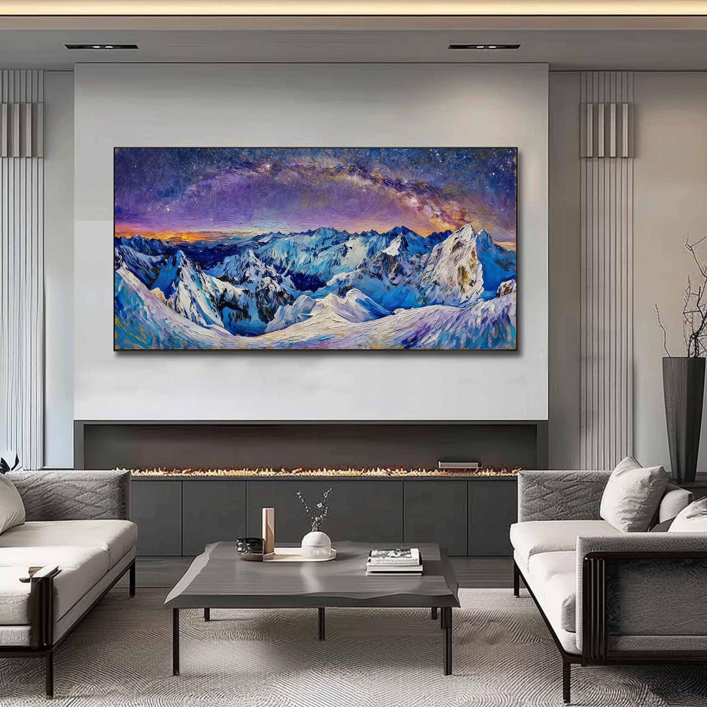 Blue and Purple Textured Snow-Capped Mountain Wall Art