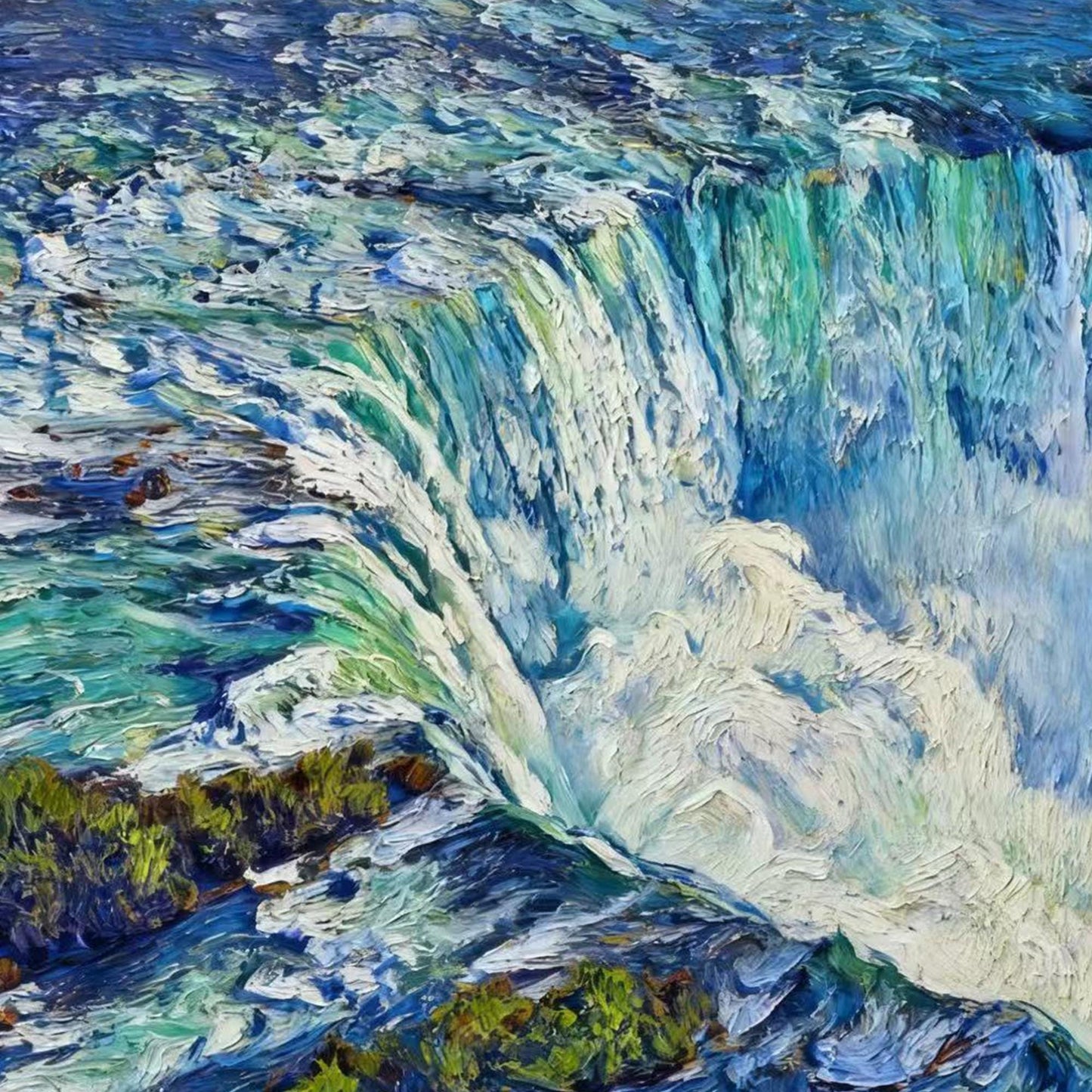 Hand-Painted Waterfall – Blue and Green Waterfall Landscape Wall Art | Textured Hand-Painted Oil Painting, view 5