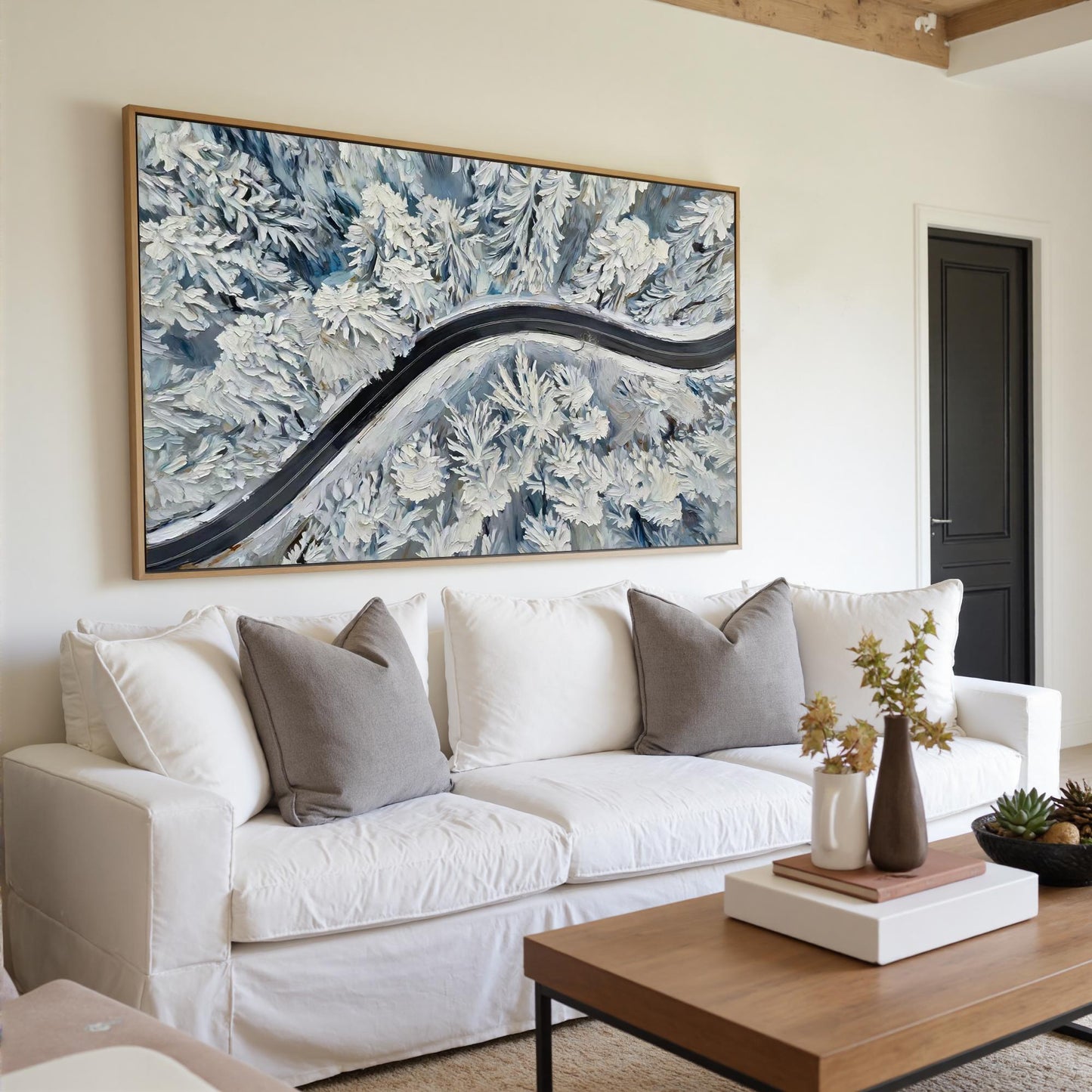 Hand-Painted Winter Forest – Blue and White Forest Tree Wall Art | Impasto Hand-Painted Oil Painting, view 2
