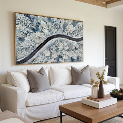Hand-Painted Winter Forest – Blue and White Forest Tree Wall Art | Impasto Hand-Painted Oil Painting, view 2