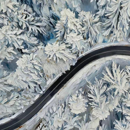 Blue and White Impasto Forest Tree Wall Art – Hand-Painted Winter Forest