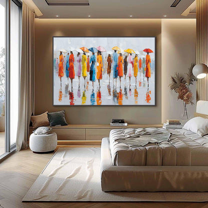 Colorful Umbrella Painting, Textured Impasto Rain Art, Modern Living Room Canvas – Colorful Abstract 3D Texture Wall Art | Im