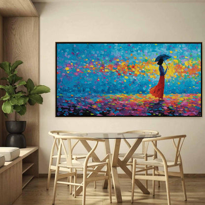 Colorful Impasto Figure Portrait Wall Art – Woman with Umbrella and Petals
