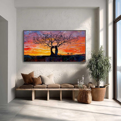 Embracing Trees – Orange and Red Couple Figure Portrait Wall Art | Abstract Expressionist Impasto Hand-Painted Oil Painting, 