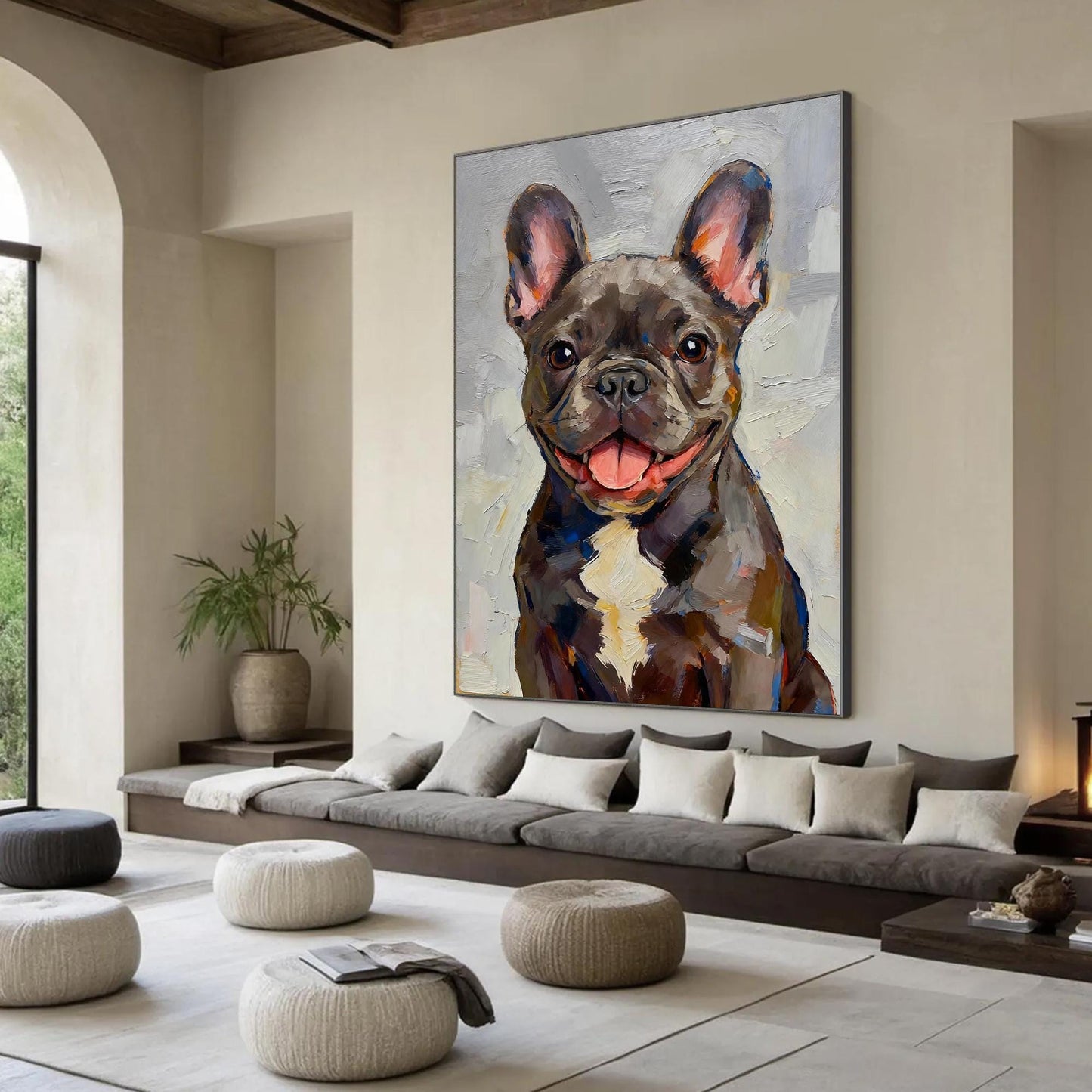 Hand-Painted French Bulldog – Grey Dog Animal Wall Art | Textured Hand-Painted Oil Painting, view 2
