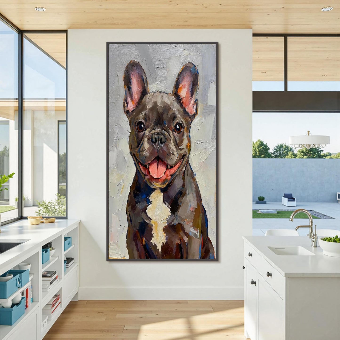 Grey Textured Dog Animal Wall Art – Hand-Painted French Bulldog