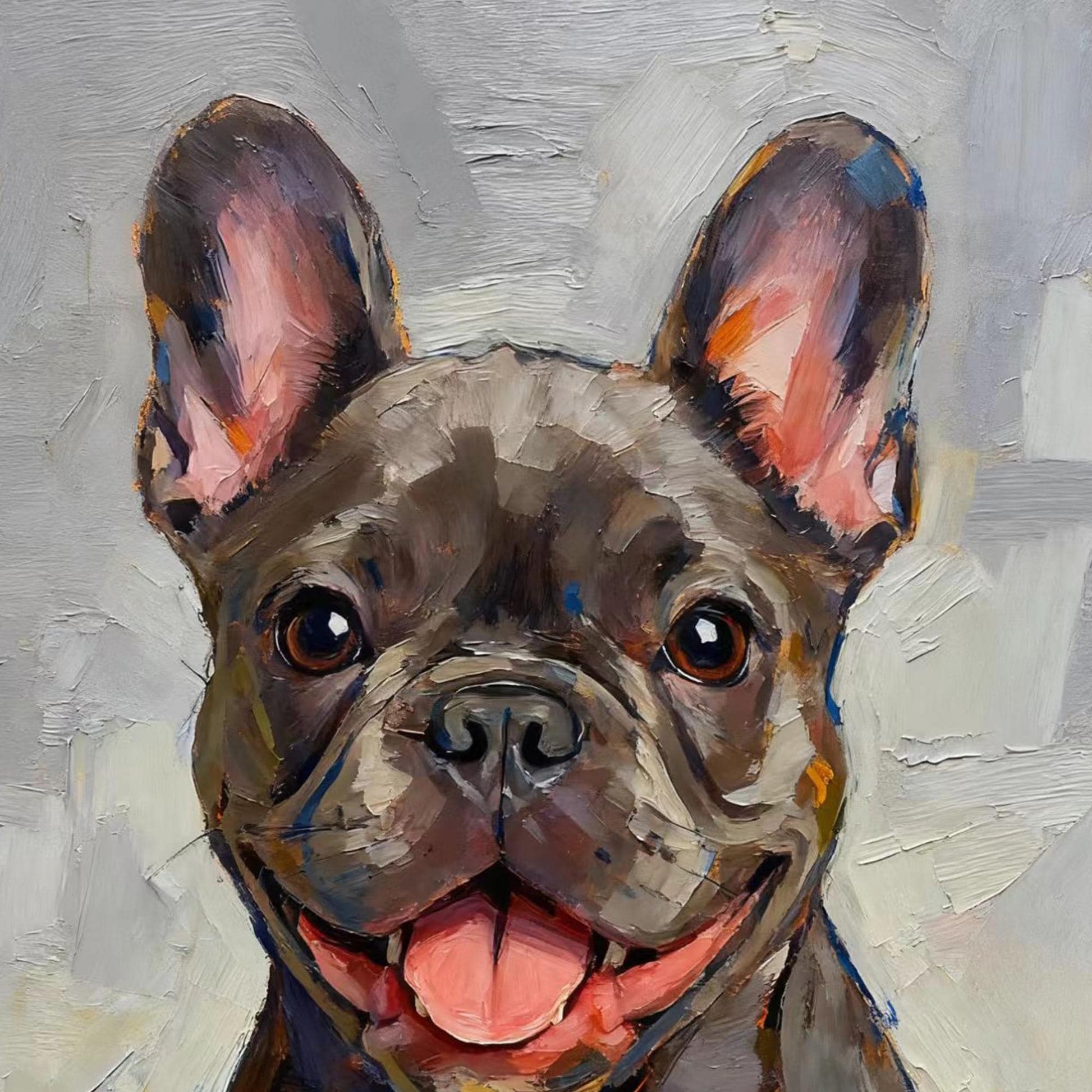 Hand-Painted French Bulldog – Grey Dog Animal Wall Art | Textured Hand-Painted Oil Painting, view 5