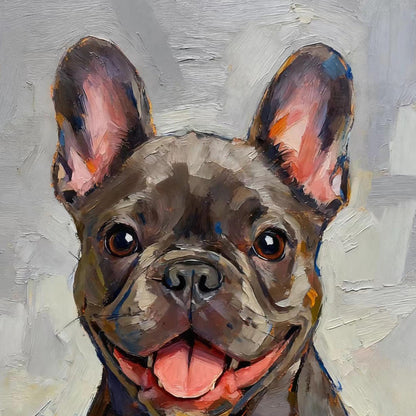 Hand-Painted French Bulldog – Grey Dog Animal Wall Art | Textured Hand-Painted Oil Painting, view 5