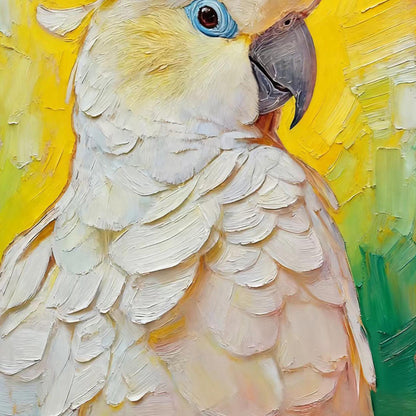 Blue and Yellow Impasto Bird Animal Wall Art – Hand-Painted White Cockatoo
