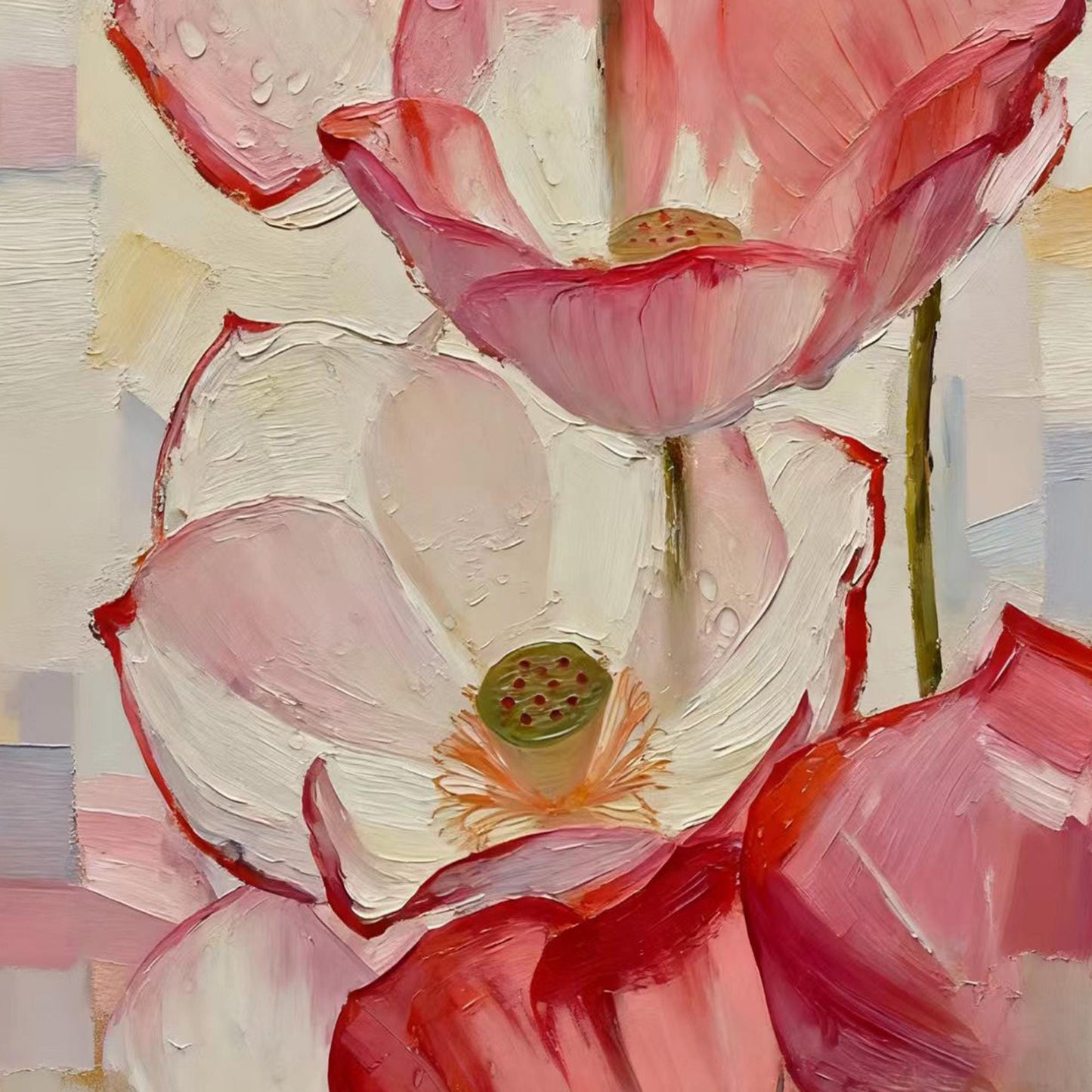 Large Pink Lotus – Pink and White Lotus Floral Wall Art | Impasto Painting, view 5