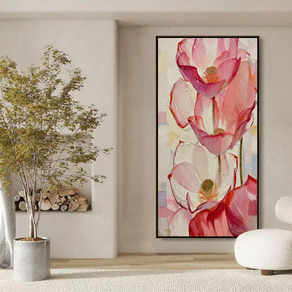 Pink and White Impasto Lotus Floral Wall Art – Large Pink Lotus