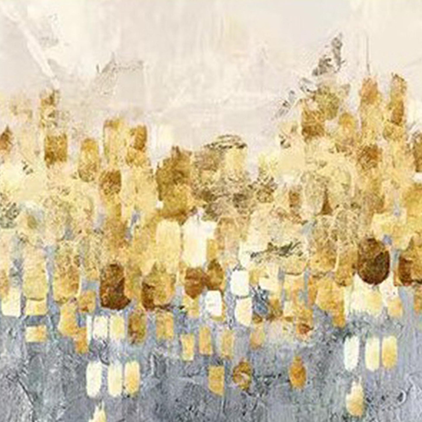 Panoramic Gold and Grey Minimalist Textured Botanical Leaf Wall Art Painting