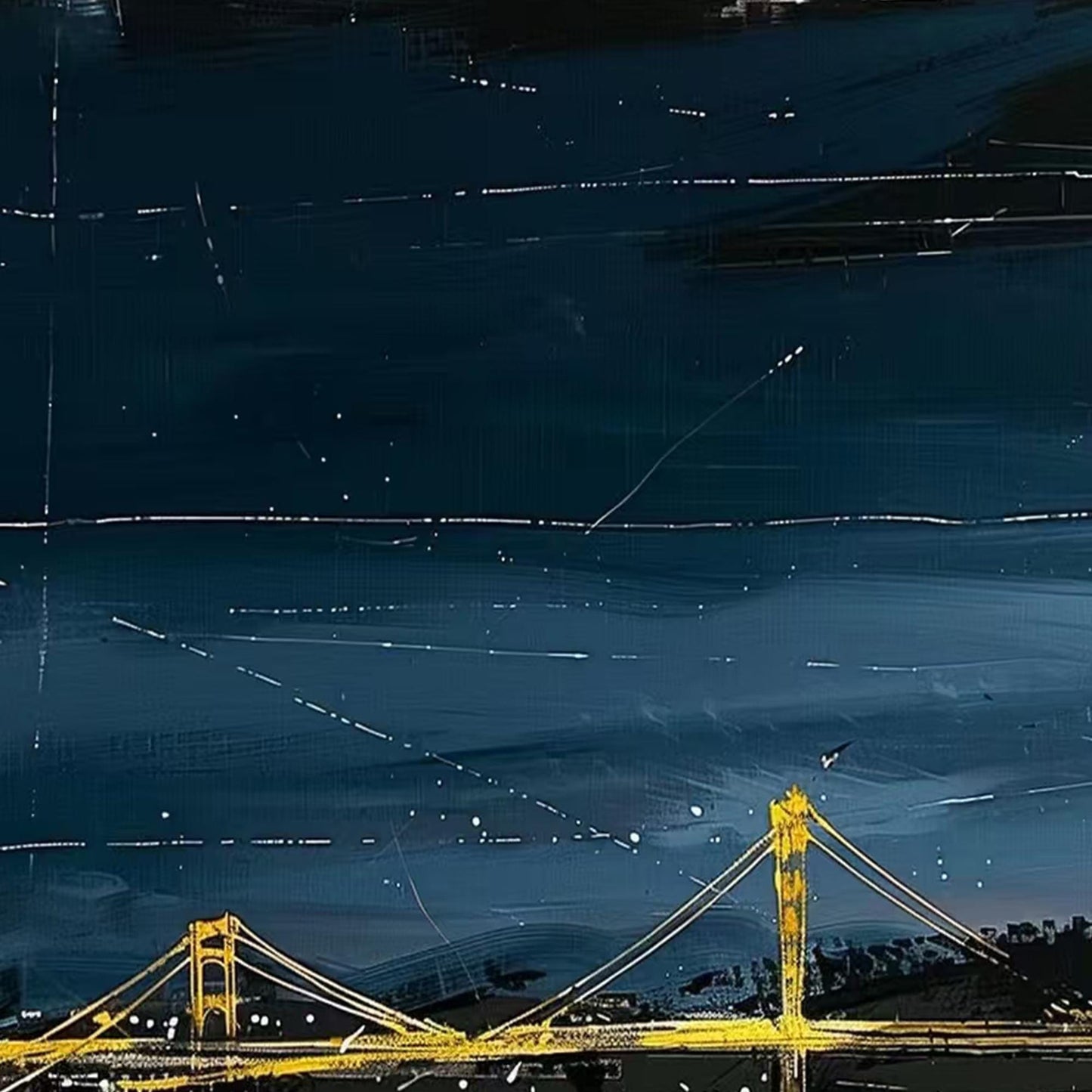Navy and Gold Abstract Textured Bridge City Architecture Wall Art