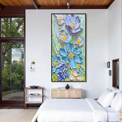 Blue and Yellow Impasto Rose Floral Wall Art Oil Painting